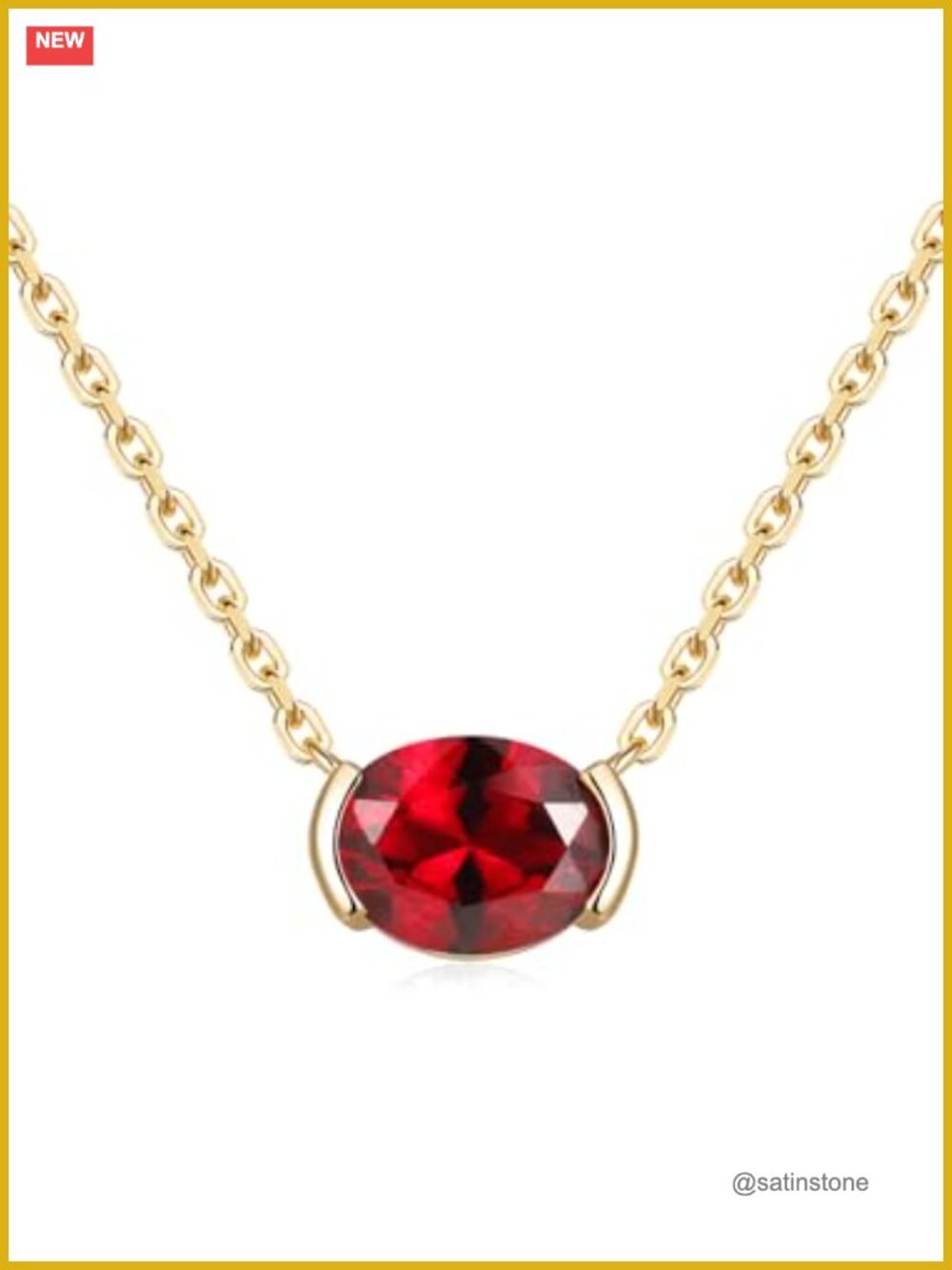 Oval Cut Lab Created Ruby Pendant Necklace 925 Sterling Silver Yellow Gold